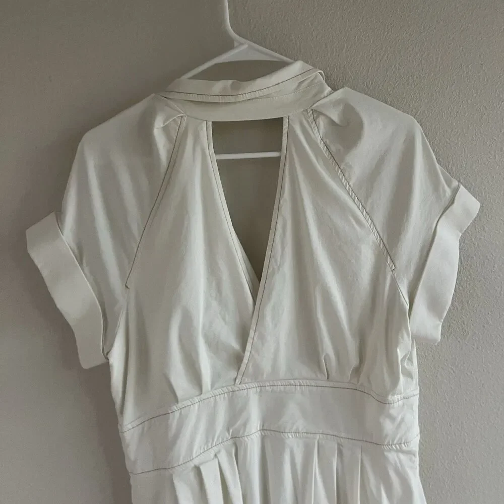 Maeve Anthropologie Poplin Shirt Dress Women’s 14 Midi White Collared V Neck - Picture 11 of 14